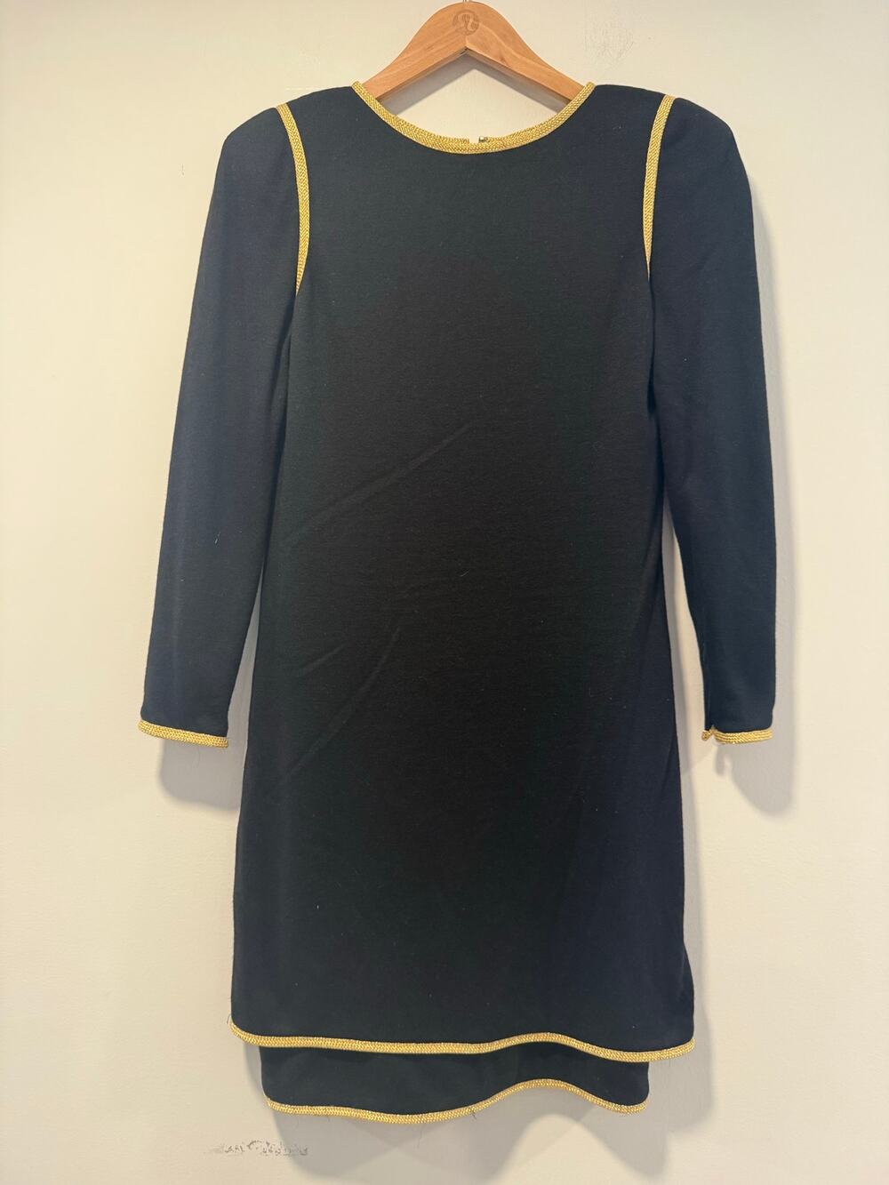 Vintage Stanley Platos Martin Ross Neiman Marcus Dress Black Gold Piping Sz 6 JL